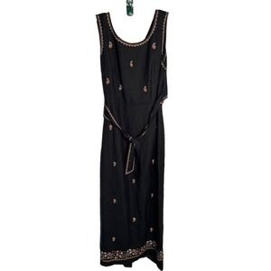 Savannah Maxi Linen Blend Black Embroidery Dress Size 12